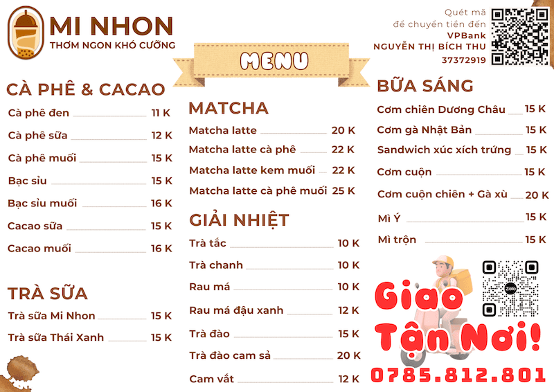 Mi Nhon Menu