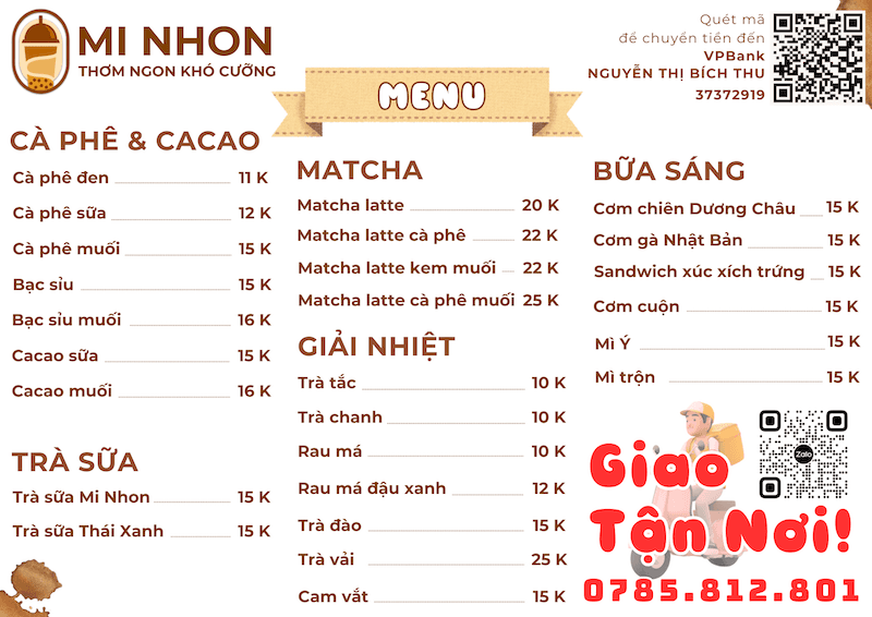 Mi Nhon Menu